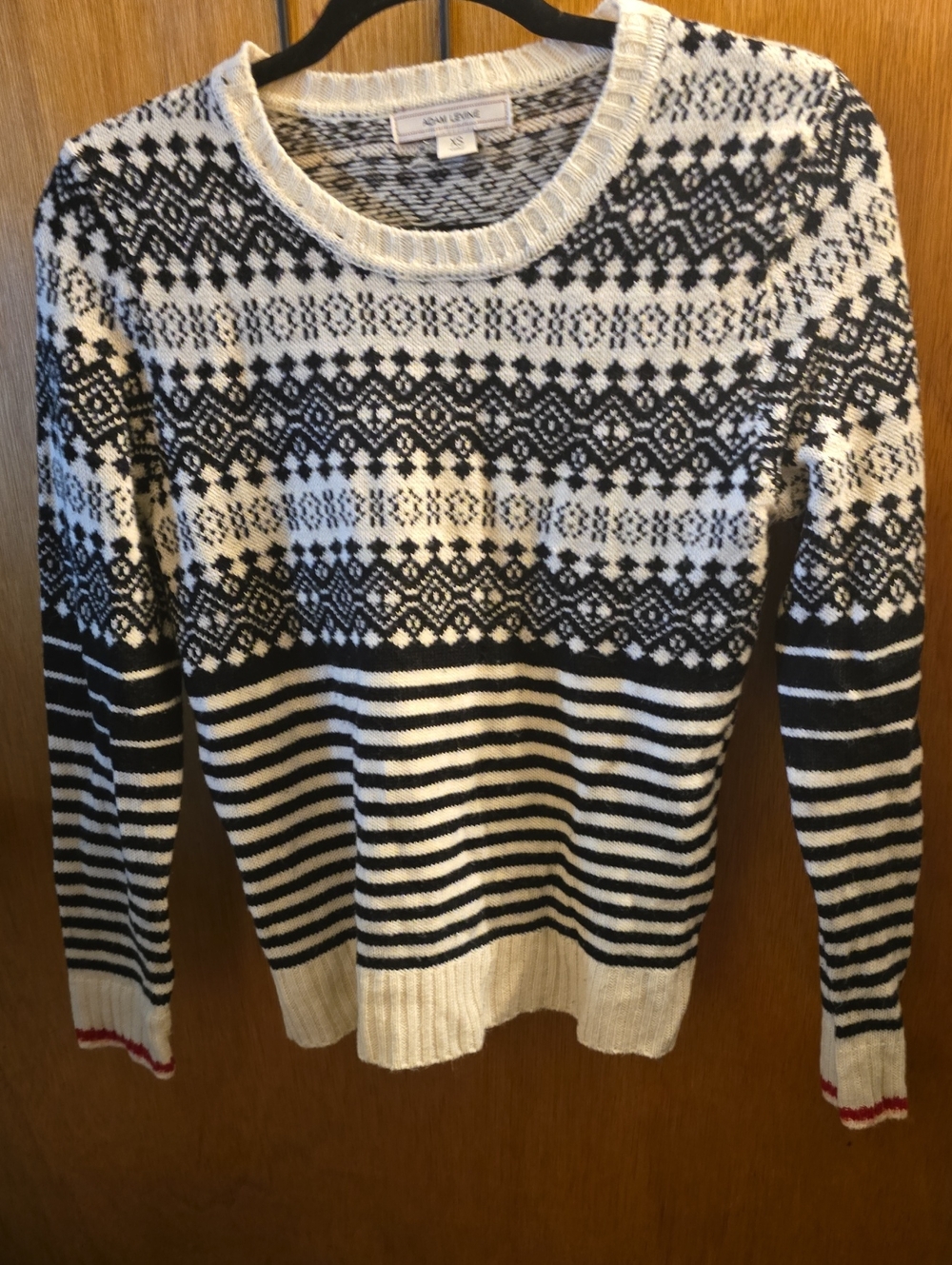 Adam Levine Collection Black and White Fair Isle Crewneck Sweater